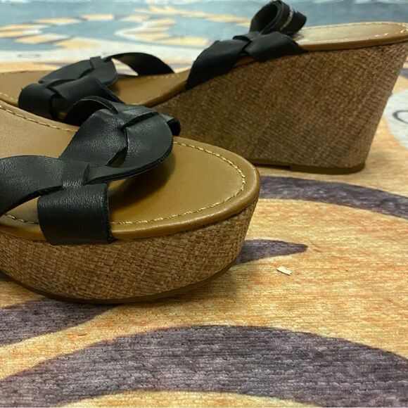 Crown vintage strappy black platform shoes/wedges/espadrilles - Picture 3 of 7